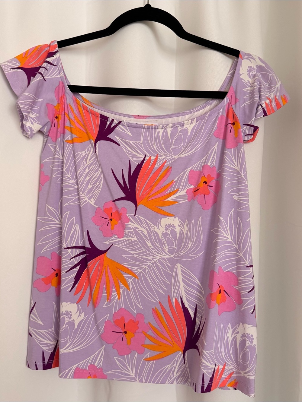 Fighting Eel Lilac Floral Off-Shoulder Tunic with Orange & Pink Accents
